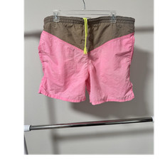 Hobie Colorblock 90  s Pink Brown Men's Swim Shorts Size M Drawstring Mesh Lining