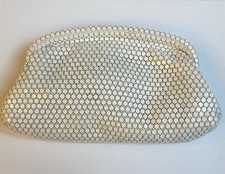 Vintage White Metal Mesh Fabric Clutch
