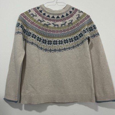 Tabitha Webb Women's Cream Wool Blend Fair Isle Pullover Sweater M Rolled Cuff