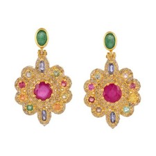 GEMS FROM JAIPUR Diamond, Ruby, Emerald, Sapphire Earrings FINAL REDUCTION