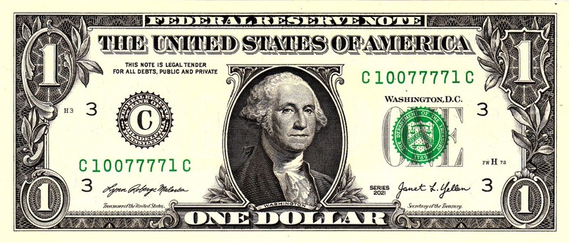 $1 2021 Fancy Serial  Uncirulated CU C10077771C