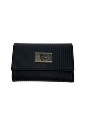BVLGARI Key Case Leather Black Plain Men's