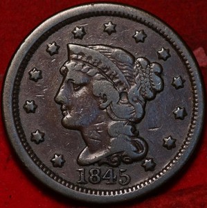 1845 Philadelphia Mint Copper Braided Hair Large Cent