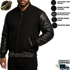 Letterman Baseball Unisex Blackout Wool Leather Collage Bomber Varsity Jackets
