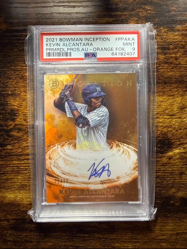 2021 BOWMAN INCEPTION KEVIN ALCANTARA AUTO ROOKIE ORANGE FOIL /25 PSA 9