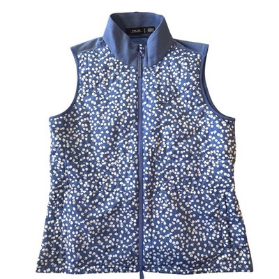 RLX Ralph Lauren Quilted Vest Womens M Pockets Blue Floral Print Zip Puffer