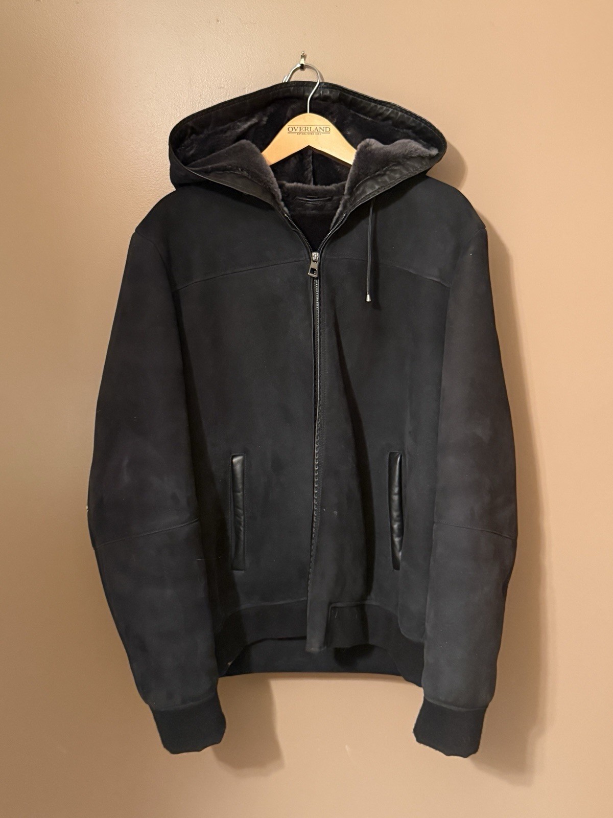 Overland Luke Hooded Merino Sheepskin Jacket Coat Black Briesa Mens Sz 46 NICE! image 7