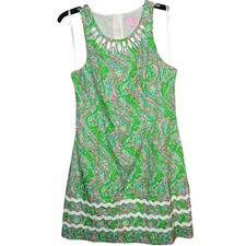 LILLY PULITZER Pearl Chomp Chomp Alligator Sheath Dress Green Pink Size 10