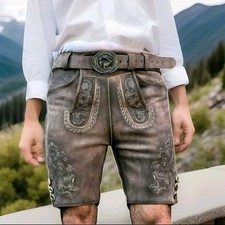 Jeleń Skórzane spodnie Męskie Tradycyjne Skórzane spodnie Oktoberfest Skórzane spodnie z paskiem rozm. 62