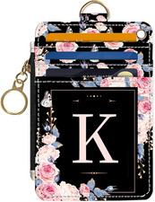 Slim Wallet Credit Card Holder, Initial Letter K, RFID Wallet Women Cute Small F
