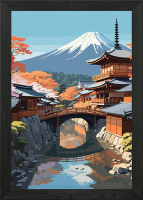 Japanese Fuji Mountain Framed Wall Art Poster Canvas Print Picture