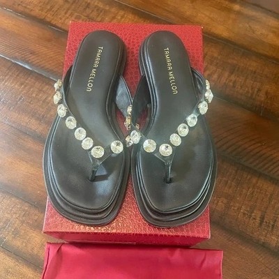 FABULOUS! Tamara Mellon Luster Crystal Sandals, Black, Size 37.5, 6.5 or  7