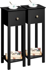 Slim Bedside Tables Set of 2 Narrow Nightstand Drawer Shelf Hallway