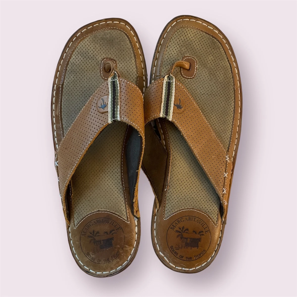 Margaritaville Men\'s Brown Leather Flip Flop Sandals 10 Margaritaville Flop Sandals for Men | Mercari main image 2