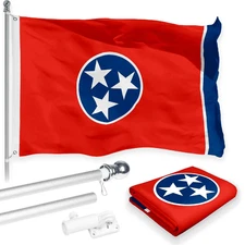 Combo Pack: 6 Feet Tangle Free Spinning Flagpole (Silver) Tennessee TN