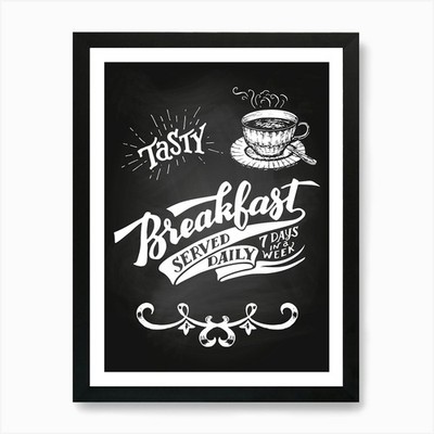 Frühstück täglich serviert   Kaffeepos gerahmtes Wandbild Poster Leinwanddruck Bild