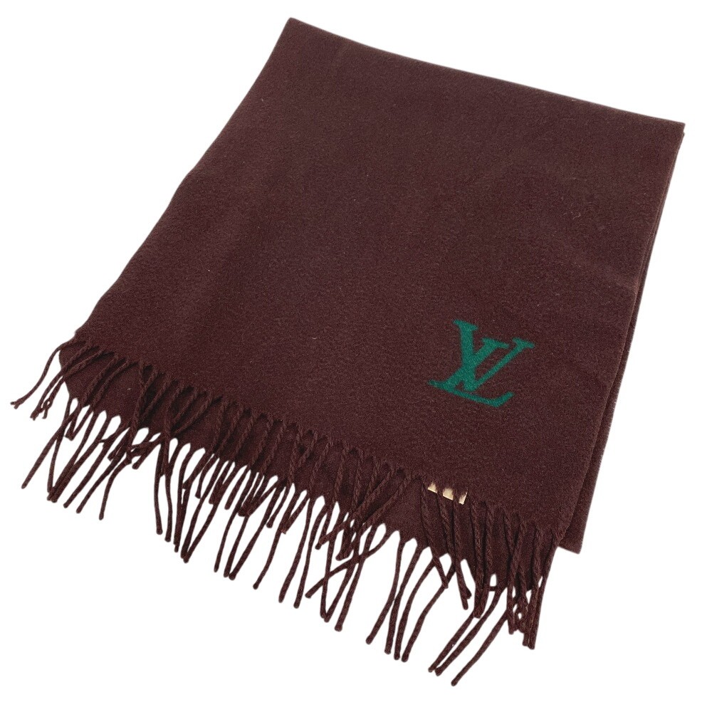 LOUIS VUITTON Brown Cashmere Thermal Scarf Stole Shawl LV Logo Unisex