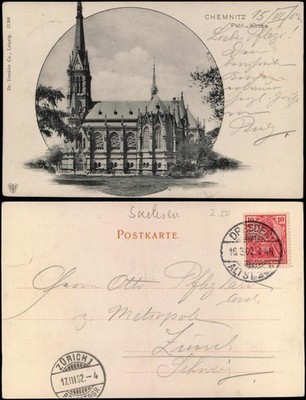 Ansichtskarte Chemnitz Petrikirche - 3D-Effekt 1902