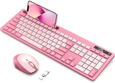 Wireless Keyboard and Mouse Combo Rose Pink, Vivefox USB A & Type C Cute Wire...