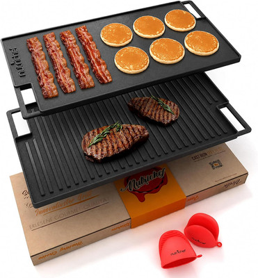 Nutrichef Grillplatte Gusseisen   50,7X25,7 Cm | Grillplatte Für Gasgrill & Indu