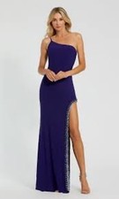 Women's Mac Duggal One Shoulder Dress XS Blue with Silver Embellishments