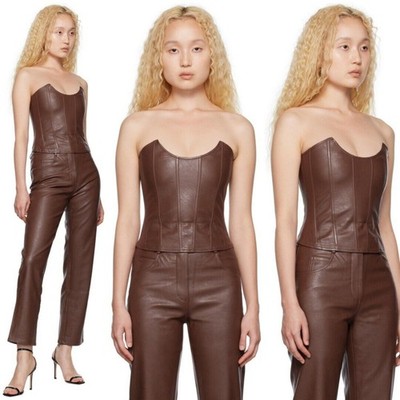 Miaou | NWT Brown Vegan Leather Junior Pant Leia Corset Matching Set L 
