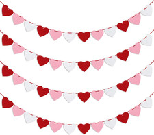 Felt Heart Garland Banner - Valentine's Day Party Decor in Red, Pink, White