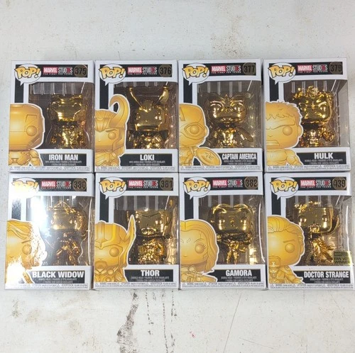 Funko Pop! Vinyl Marvel Studios Gold Chrome Bobblehead Set Iron Man Loki Hulk