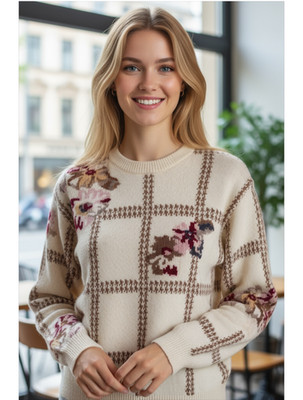 NEW/NOS Vintage 90's Ivory Floral Lambswool Angora Cottagecore Grandma Sweater M