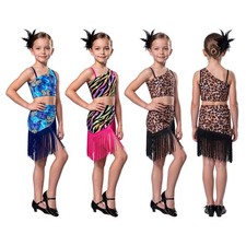 Kids Girls Latin Dance Ballroom Outfit Built-in Shorts Dancewear Modern Stage