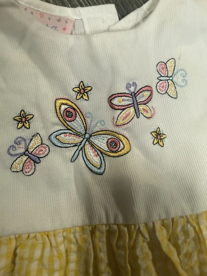 Vestido Vintage Samara Amarillo Guinga Mariposa Bordado Sin Mangas Niñas 4T Foto 3 de 3