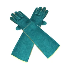 Anti-Bite Safety Gloves Ultra Long Leather Green Pets Grip Biting Protective Glo