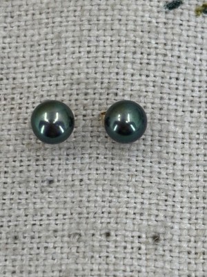 Ohrstecker PFAU GRÜNE PERLE 9 KARAT GOLD hinterlegt 7 mm