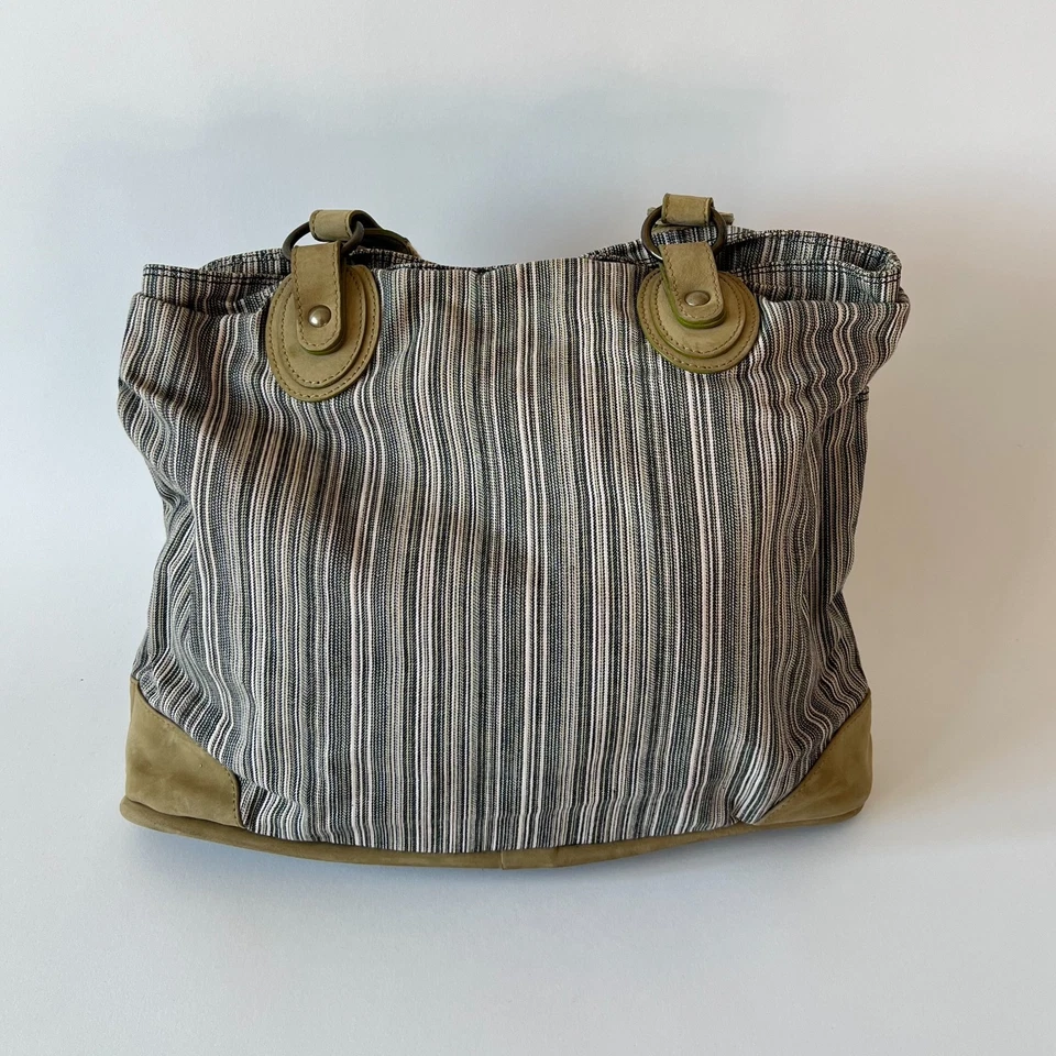 Bolso de Mano Timberland Hecho en Italia Lona a Rayas Gris Grande Foto 2 de 4