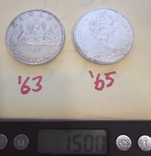 🇨🇦 1965 & 63 Canada Silver Dollars 80% Silver Voyageur Elizabeth II 1.2tOZ 🍁