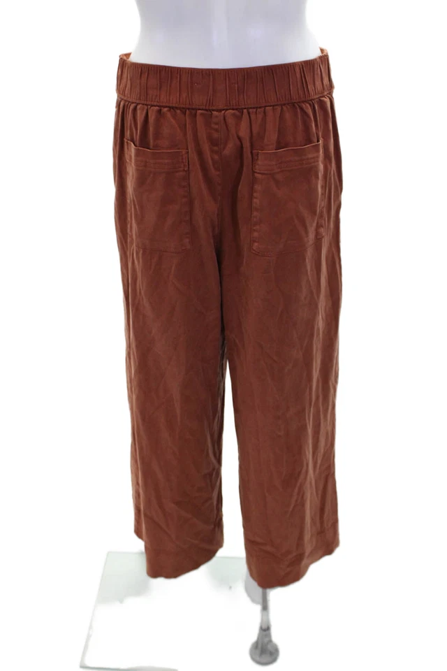 Pantalones C&C California para mujer tiro alto pierna ancha marrón algodón talla pequeña Foto 3 de 4