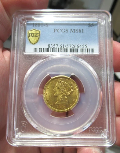 PCGS MS61 1881-S Liberty $5 Gold Eagle 0.2419 Oz Gold US Coin, Gold Investment