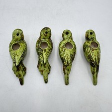 Glazed Ceramic Macrame Bird Parrot Beads Green Speckled Lot of 4 Vintage