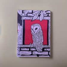 ACEO Original Black Ink Barn Owl Mini Art Drawing Miniature Painting ATC Card