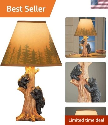 Forest Silhouette Table Lamp with Climbing Bears - Rustic 14 3/4'' Fixture