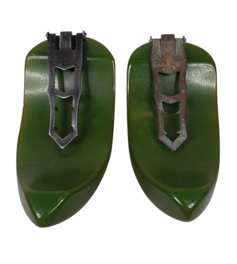 Pinzas para zapatos vintage decorativas verdes geométricas baquelita retro MCM Foto 3 de 4