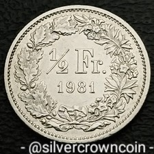 Switzerland 🇨🇭 1/2 Franc 1981. KM#23a.1. Half Dollar coin. Wreath. Helvetia.