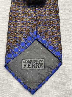 Gianfranco Ferrè Luxury Tie 100% Silk Seide Blue/Gold Geometric Design 60x3 3/4