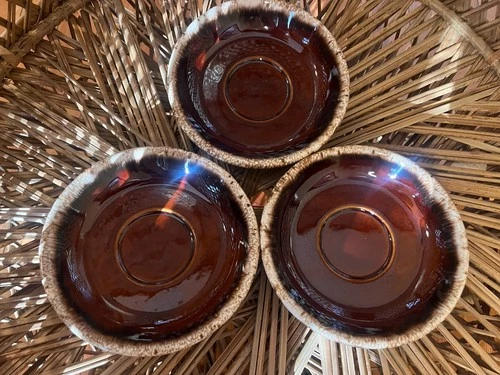Vintage Set of 3 Hull Brown Drip Saucers 6" Oven Proof Glaze USA 1960's
