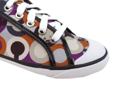 New NIB Coach Barrett Op Art Signature Purple Gray Brown Ivory