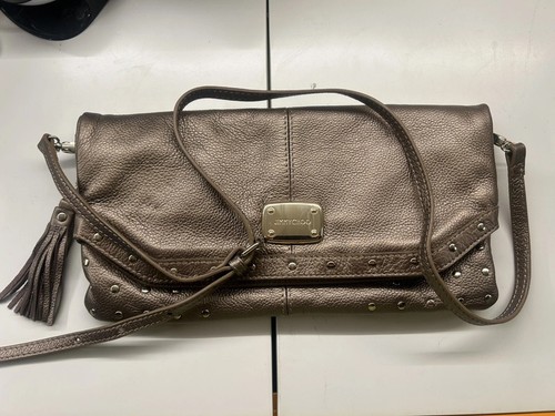 Authentic Vintage Jimmy Choo Metallic Studded Foldover Clutch / Crossbody Bag 