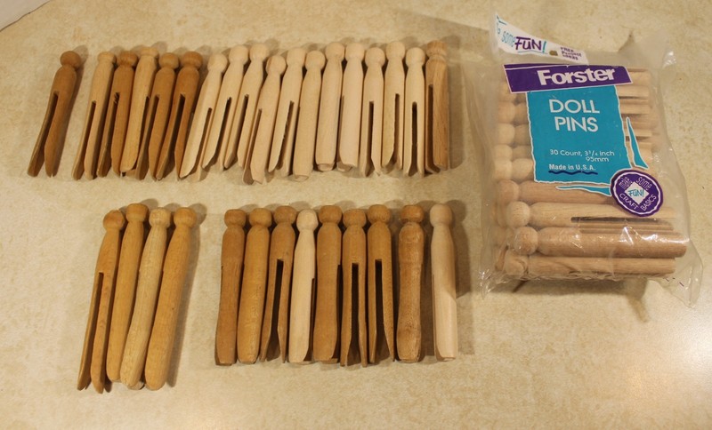 Lot of 60 Vintage & New Wooden Clothes/Doll Pins Round Head Crafts 3.75 & 4.25"