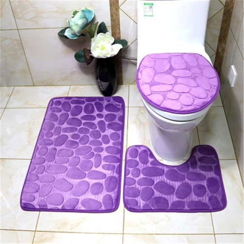 3-Piece Bathroom Bath Mat Contour Rug Set with Toilet Lid Cover kit Anti Slip - - Picture 60 of 73