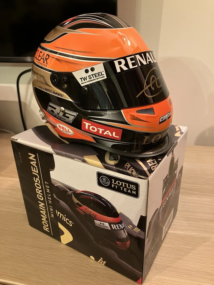 Mini Casque F1 Échelle 1/2 Dédicace Romain GROSJEAN Lotus F1 Team - Photo 2/3