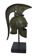 Athenian Bronze small Helmet with Griffin Design - Ancient Greece - Marble Base